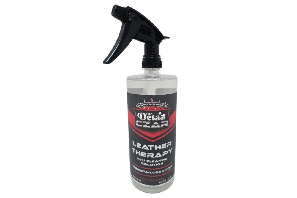 The Detail Czar Leather Therapy RTU leather cleaning solution in a labeled spray bottle